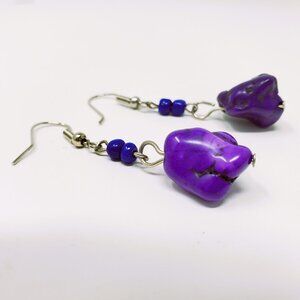 Purple Stone and Bead Earrings